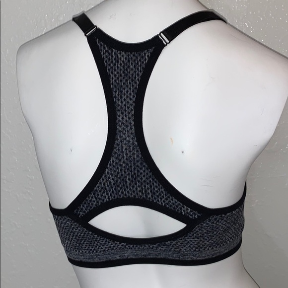 BLACK SPACEDYE MESH NON PADDED SEAMLESS ADJUSTABLE STRAPS SPORTS BRA MEDIUM - Picture 2 of 3
